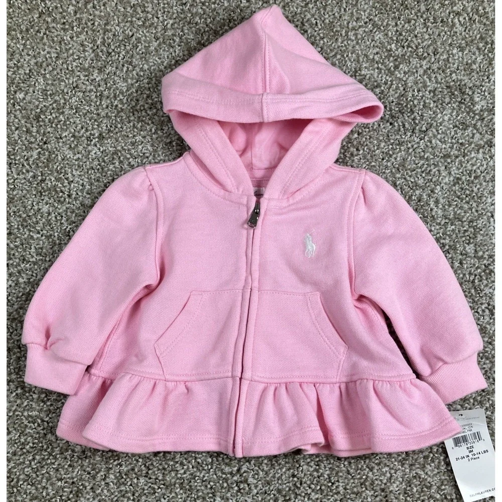 Ralph Lauren 2 Piece Girls Hoodie Pants‎ Set NEW Size 3 Months Ruffle
